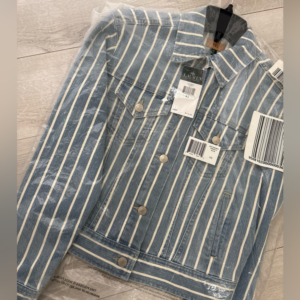 Lauren By Ralph Lauren Blue and White Striped denim Jacket Sz XS - Picture 3 of 9